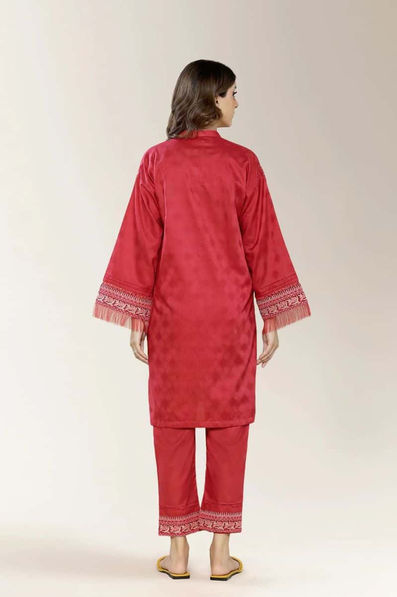 Embroidered Cotton Jacquard Red 2PC - alternate view