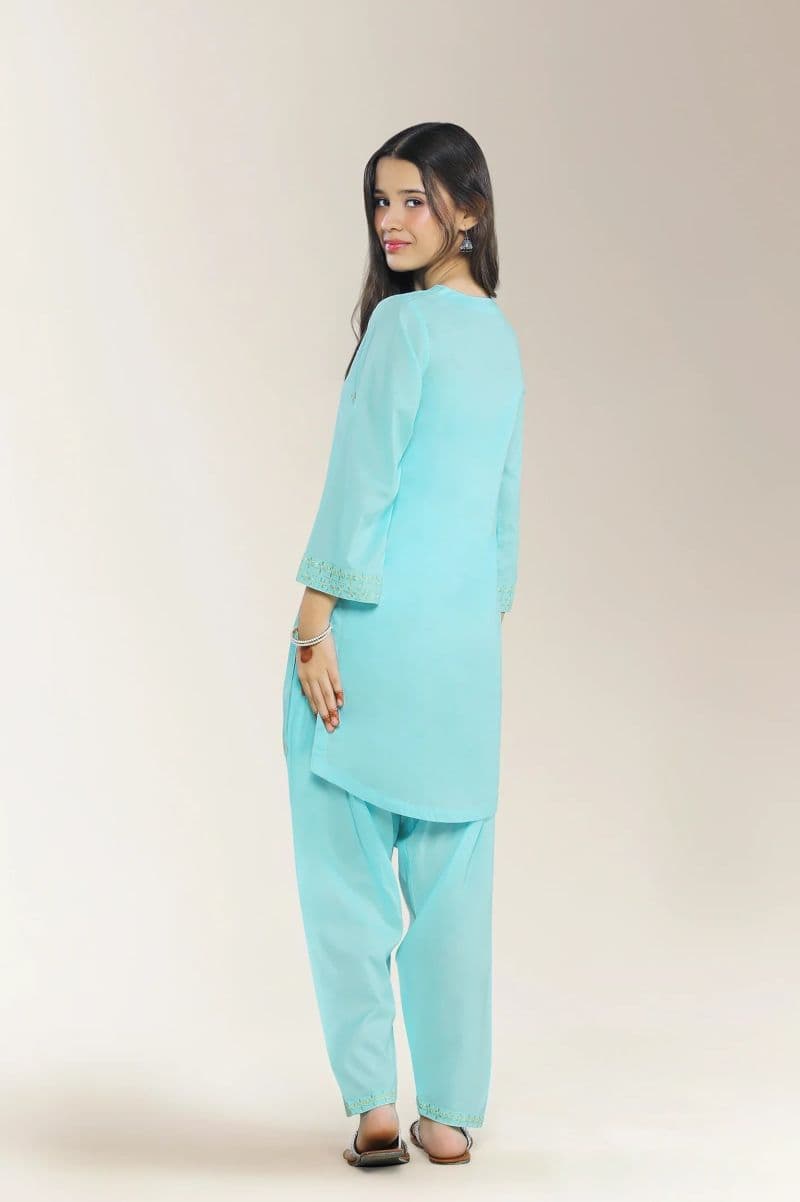 Embroidered Cambric Blue Teens 2PC thumbnail
