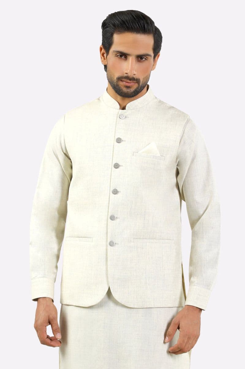 Cream Shalwar Kameez with Waistcoat thumbnail