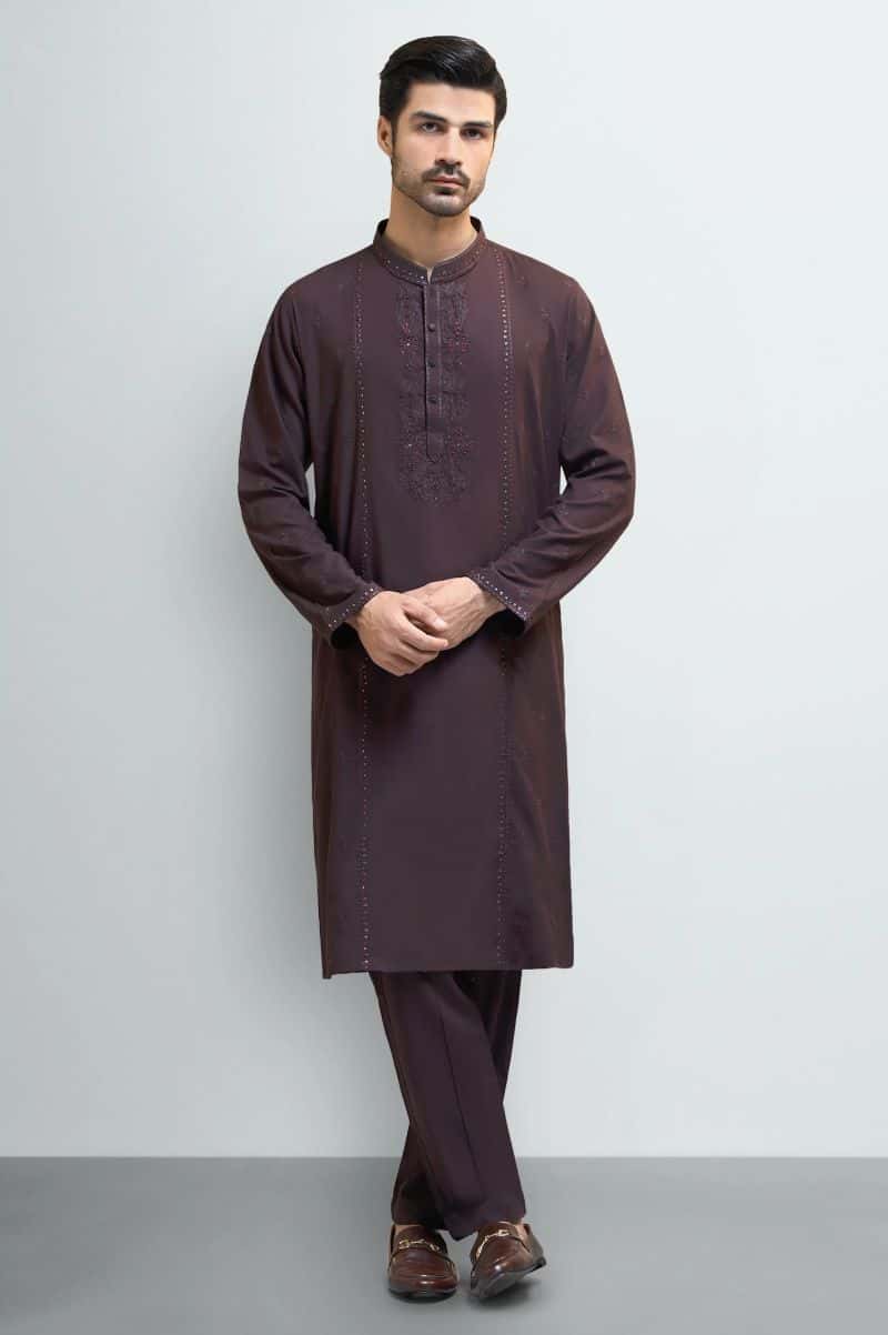 Bargundy Wash & Wear Kurta Pajama - alternate view