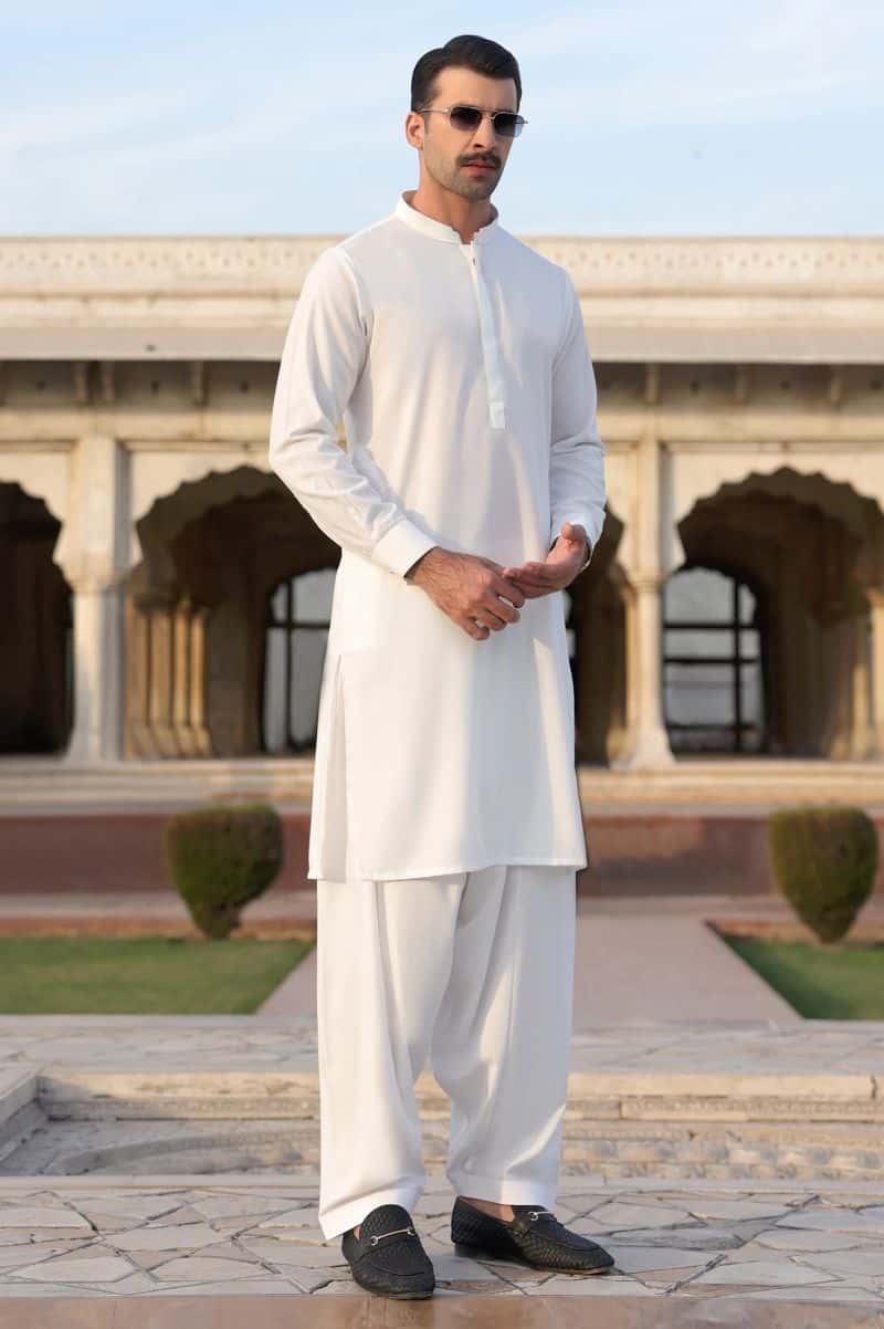 White Wash & Wear Shalwar Kameez - alternate view