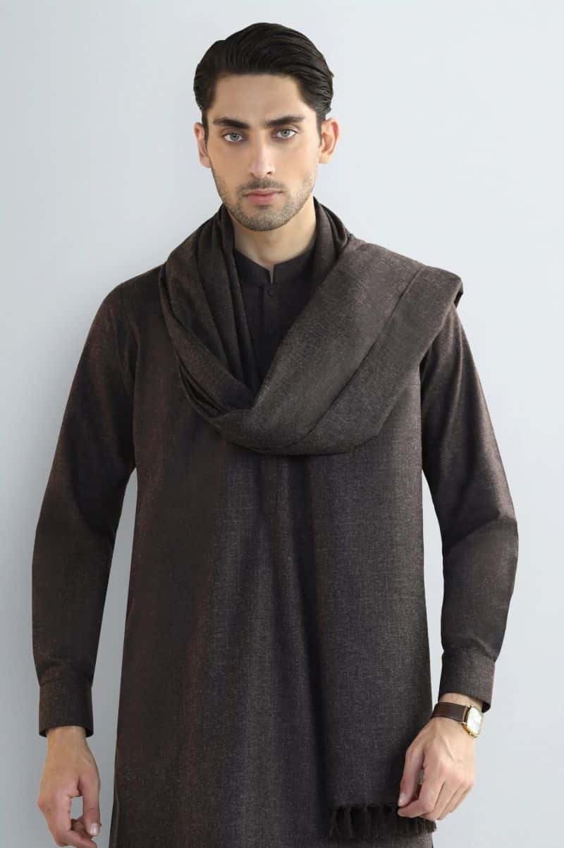 Dark Brown Shalwar Kameez with Shawl - alternate view