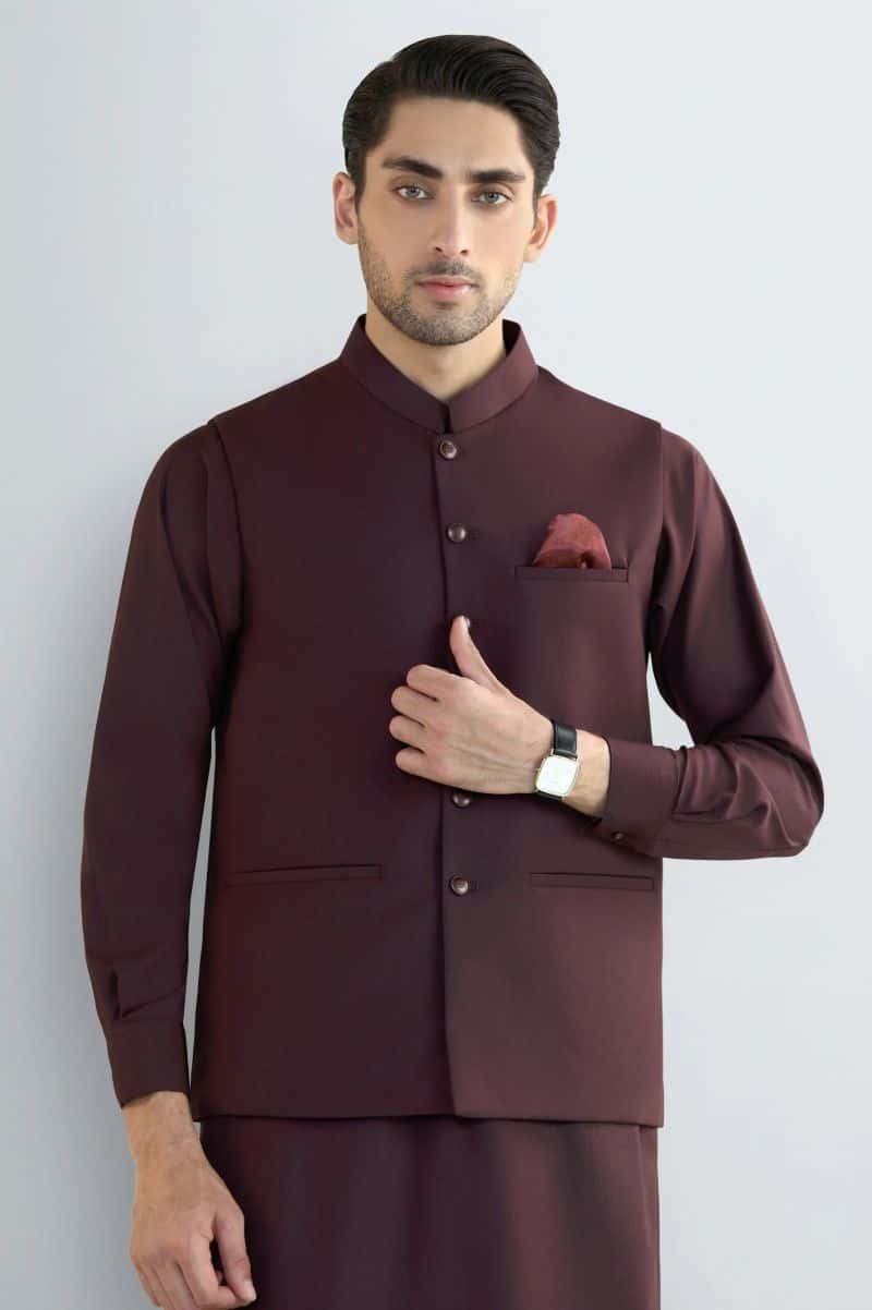 Maroon Shalwar Kameez with Waistcoat - alternate view