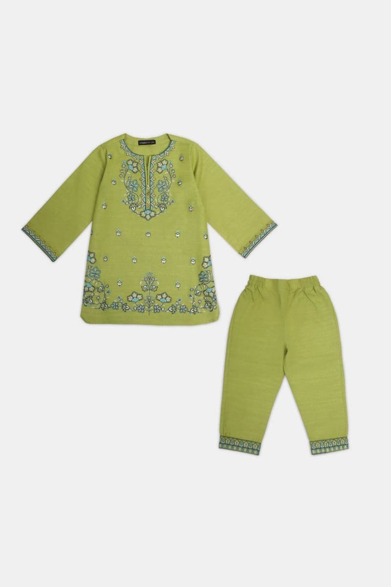Embroidered Khaddar-Olive Girls 2PC thumbnail