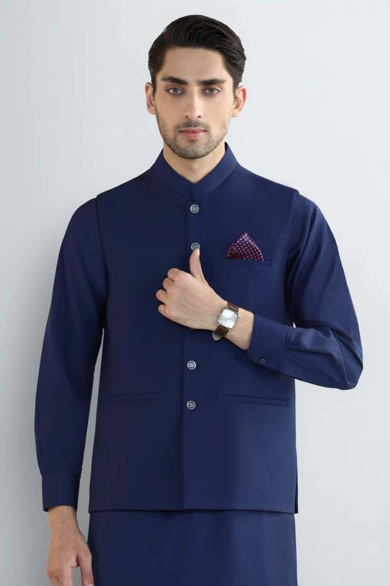 Royal Blue Shalwar Kameez with Waistcoat - alternate view