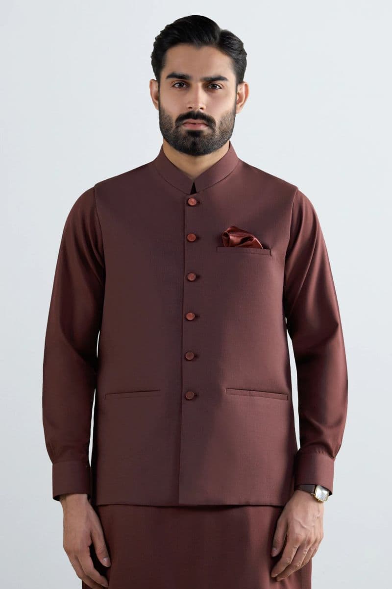 Dark Maroon Shalwar Kameez with Waistcoat thumbnail