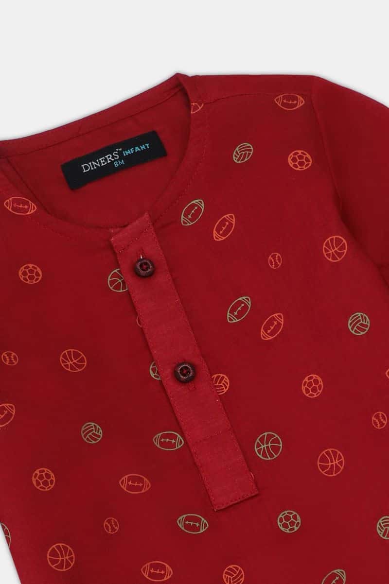 Red Infant Screen Printed Kurta Shalwar - alternate view