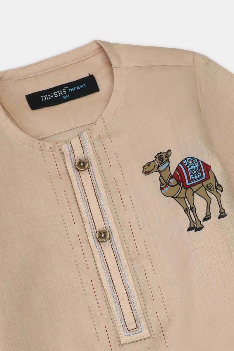 Beige Infant Screen Printed Kurta Shalwar - alternate view