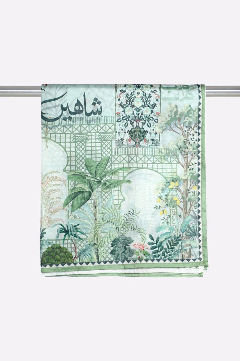 Poly Silk Printed Stole-Green thumbnail