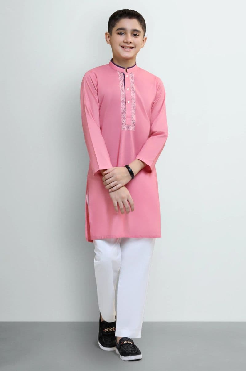 Dark Pink Boys Screen Printed Kurta Pajama thumbnail