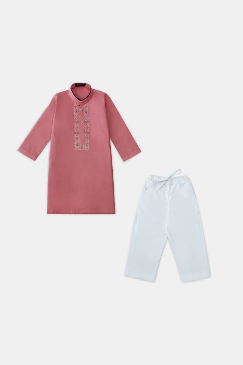Dark Pink Boys Screen Printed Kurta Pajama thumbnail