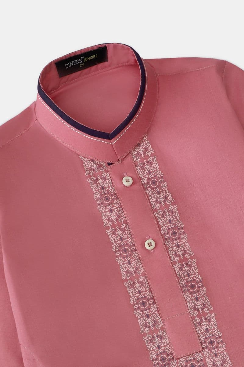 Dark Pink Boys Screen Printed Kurta Pajama thumbnail