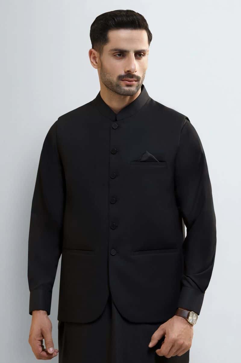 Black Shalwar Kameez with Waistcoat - alternate view
