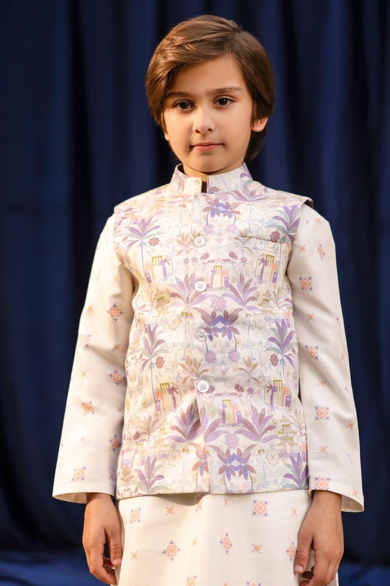 Ash White Boys Kameez Shalwar With Waistcoat thumbnail