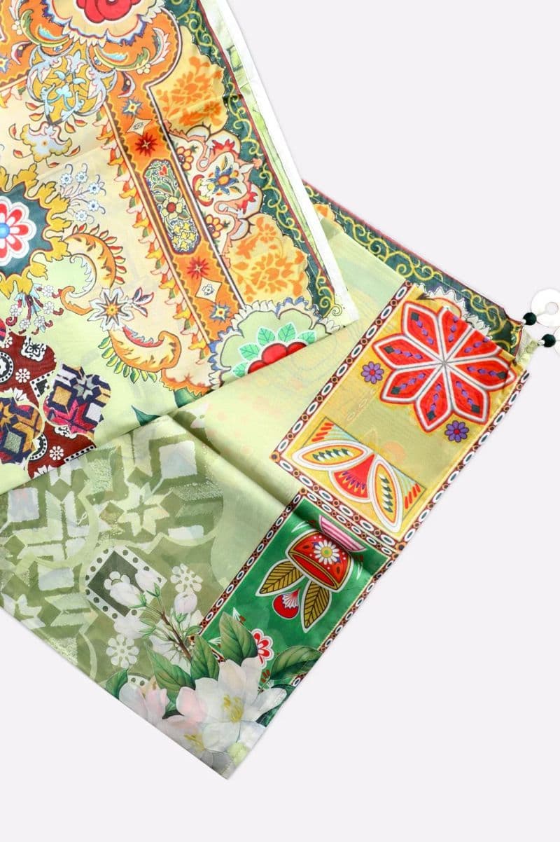 Poly Silk Printed Stole-Green thumbnail