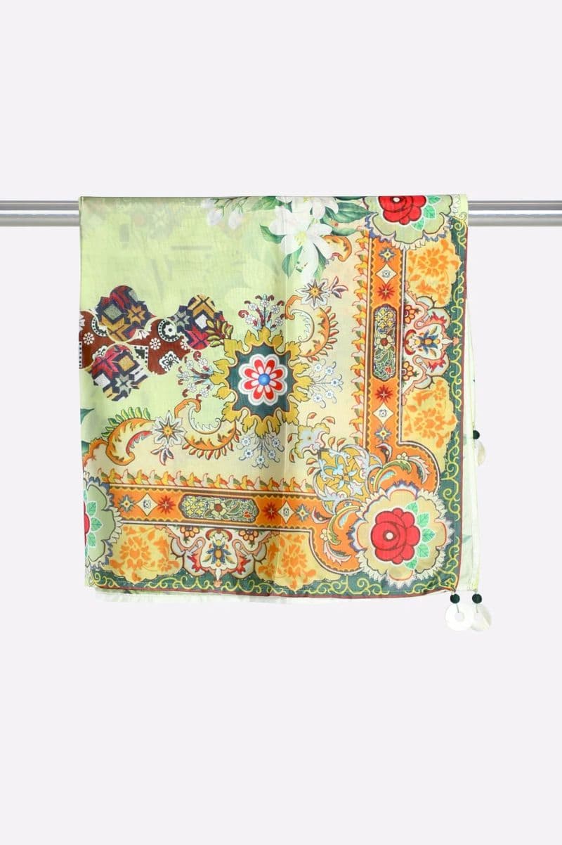 Poly Silk Printed Stole-Green thumbnail