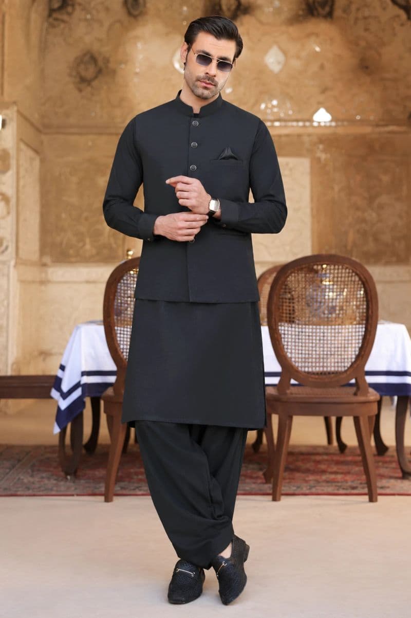 Dark Grey Shalwar Kameez with Waistcoat thumbnail