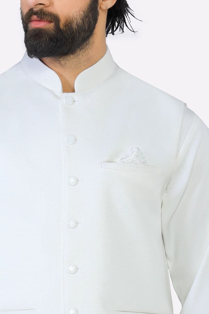 Off White Shalwar Kameez with Waistcoat thumbnail