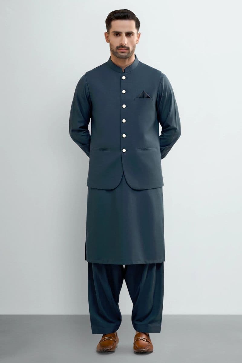 Blue Shalwar Kameez with Waistcoat thumbnail