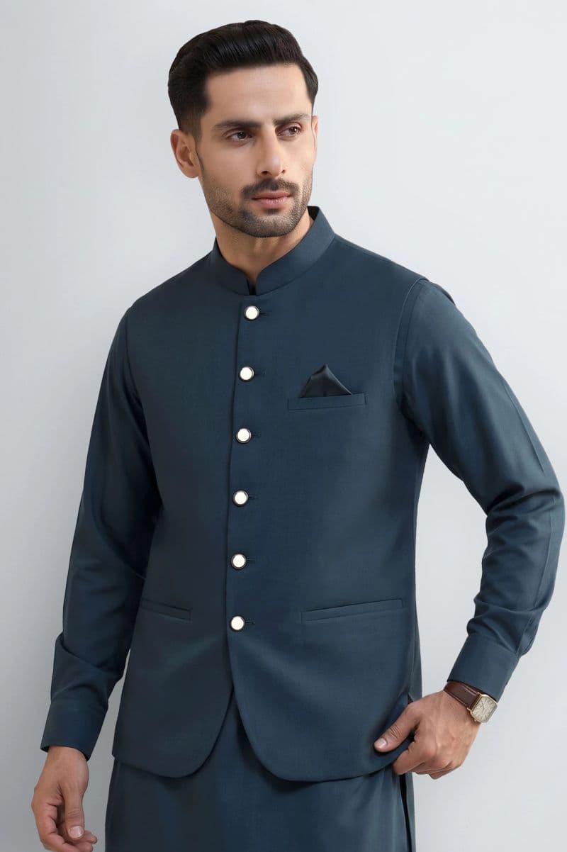 Blue Shalwar Kameez with Waistcoat thumbnail