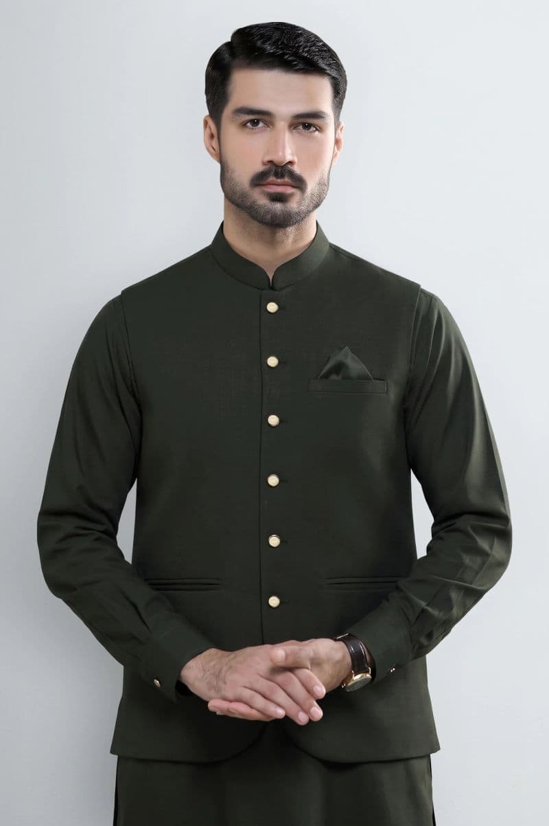 Bottle Green Shalwar Kameez with Waistcoat thumbnail