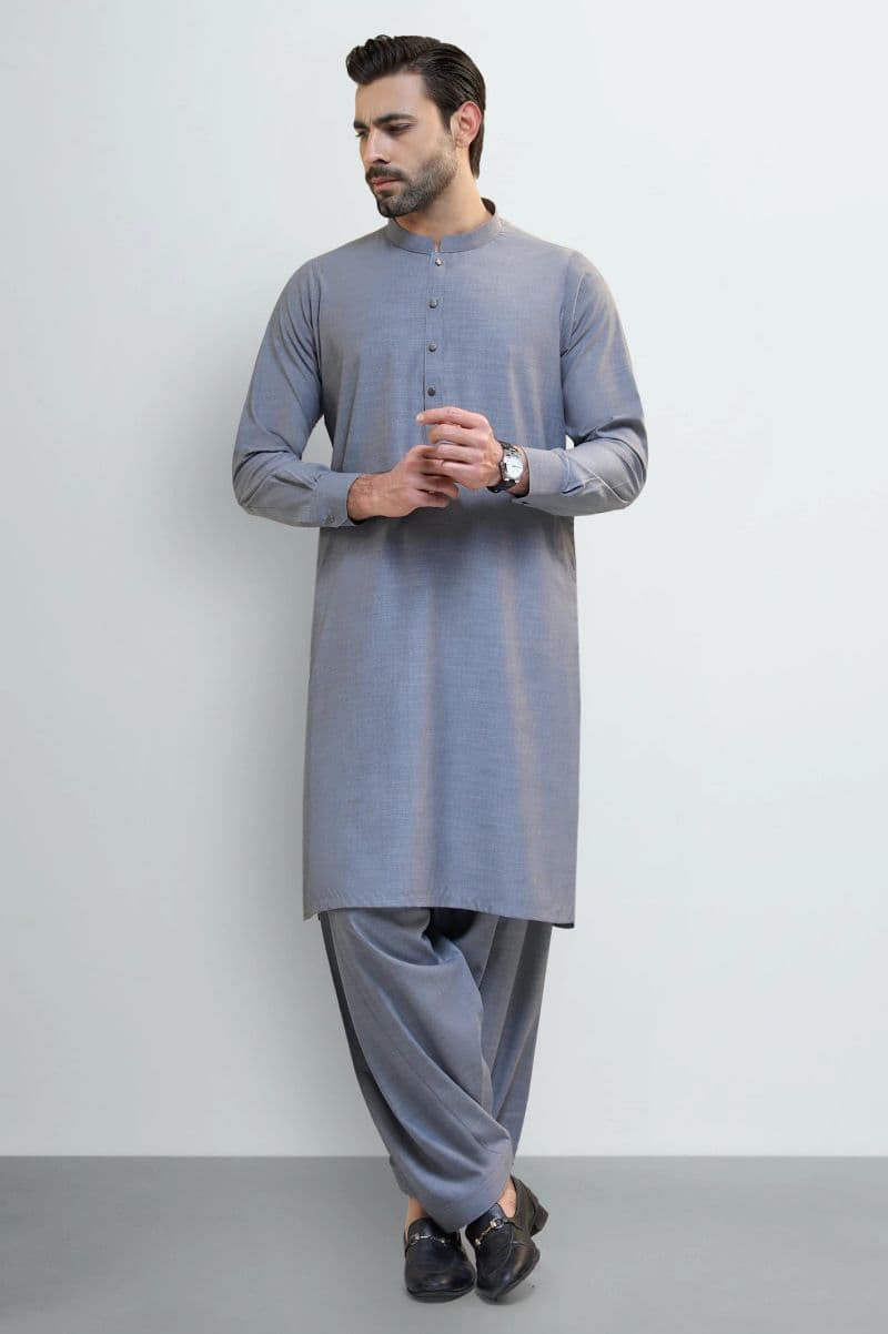 Light Grey Wash & Wear Shalwar Kameez thumbnail