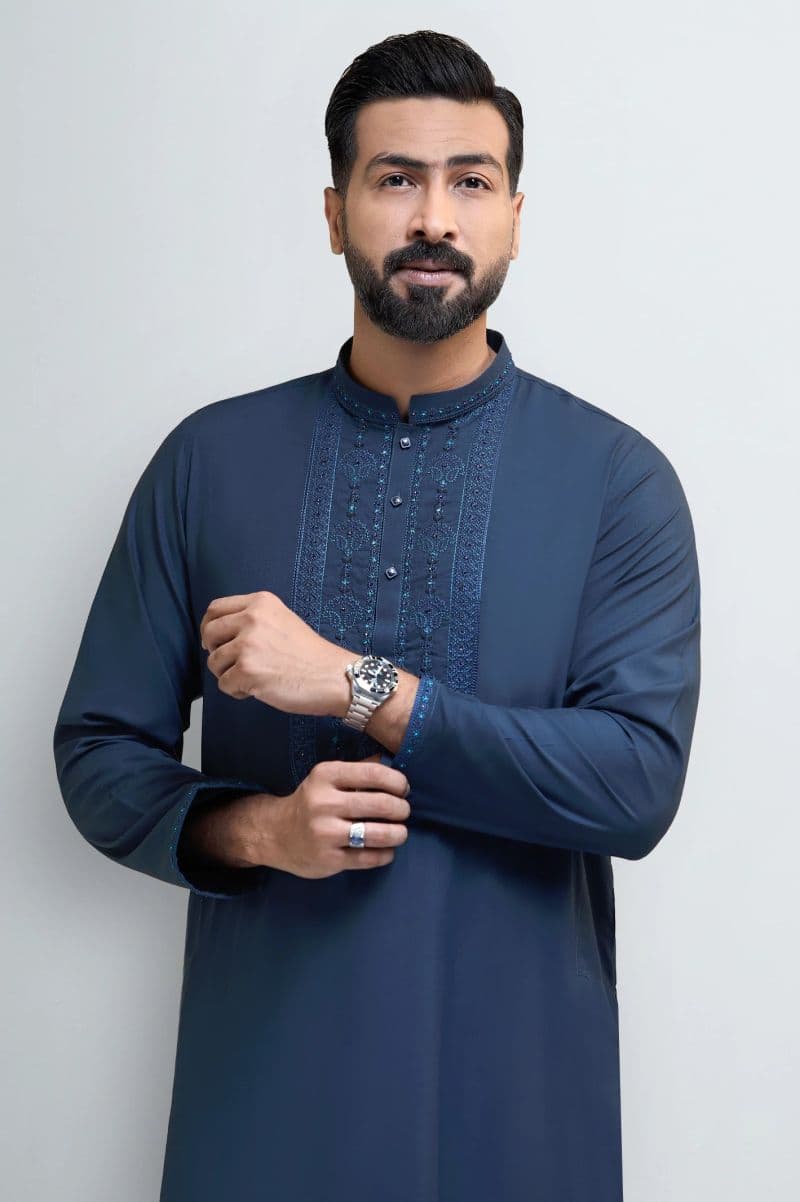 Teal Blue Wash & Wear Kurta Pajama thumbnail