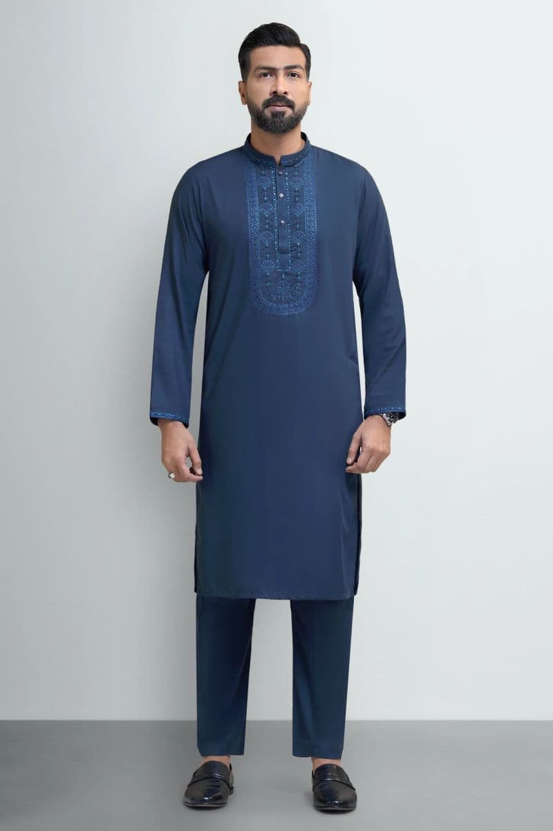 Teal Blue Wash & Wear Kurta Pajama thumbnail