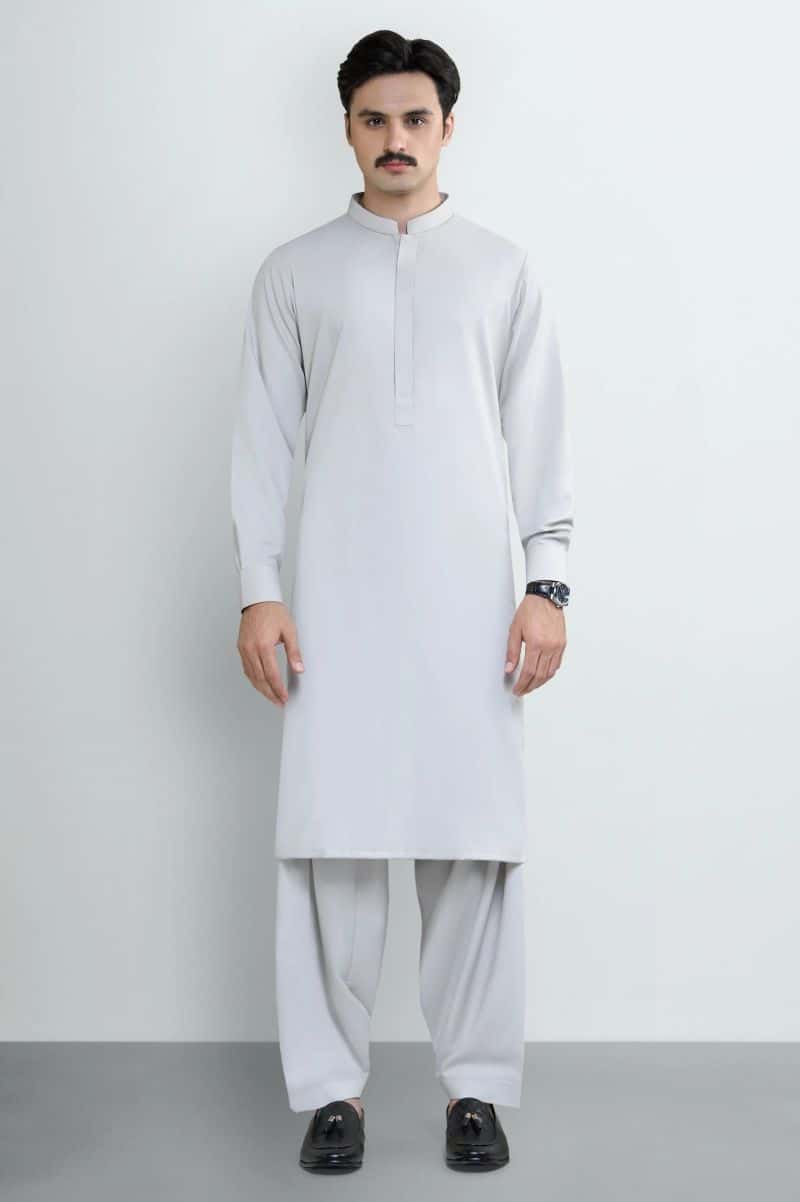 L-Grey Wash & Wear Shalwar Kameez - alternate view