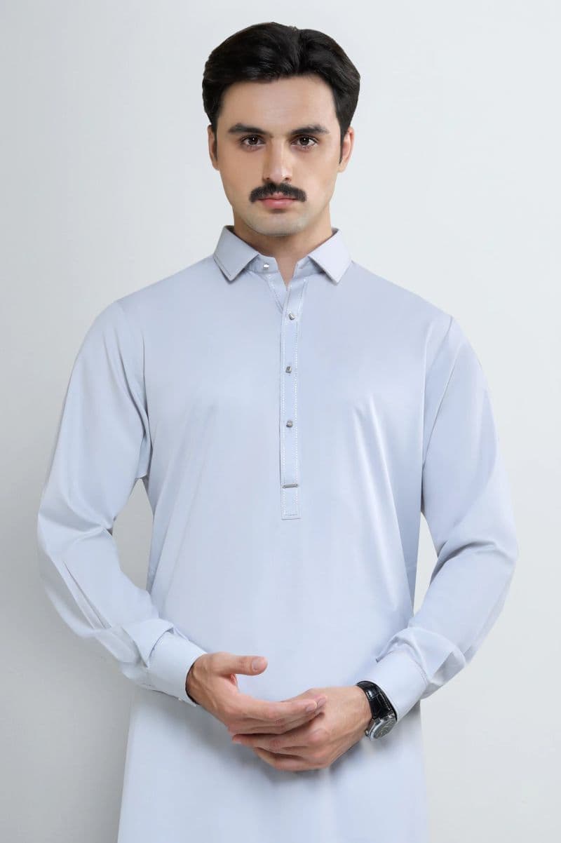 Light Grey Wash & Wear Shalwar Kameez thumbnail