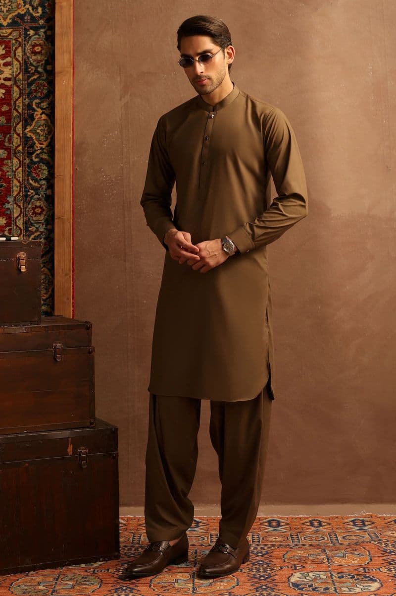 Brown Wash & Wear Shalwar Kameez thumbnail