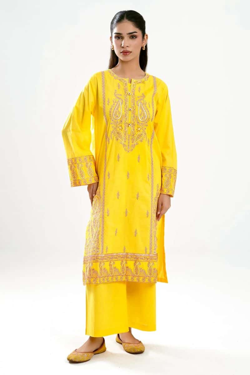 Embroidered Cambric-Yellow 2PC