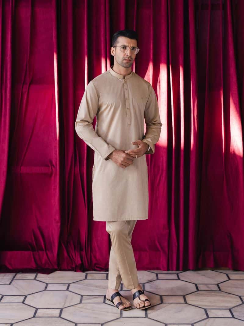 Embroidered Chambray Kurta Pajama - EMTKPT5-057 - alternate view