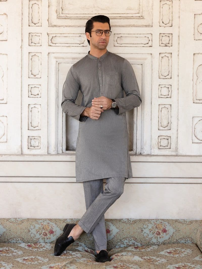 Embroidered Chambray Kurta Pajama - EMTKPT5-056 thumbnail