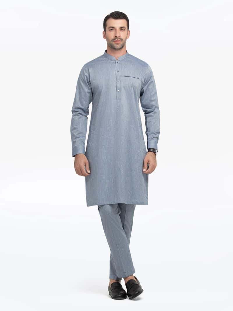 Embroidered Chambray Kurta Pajama - EMTKPT5-058
