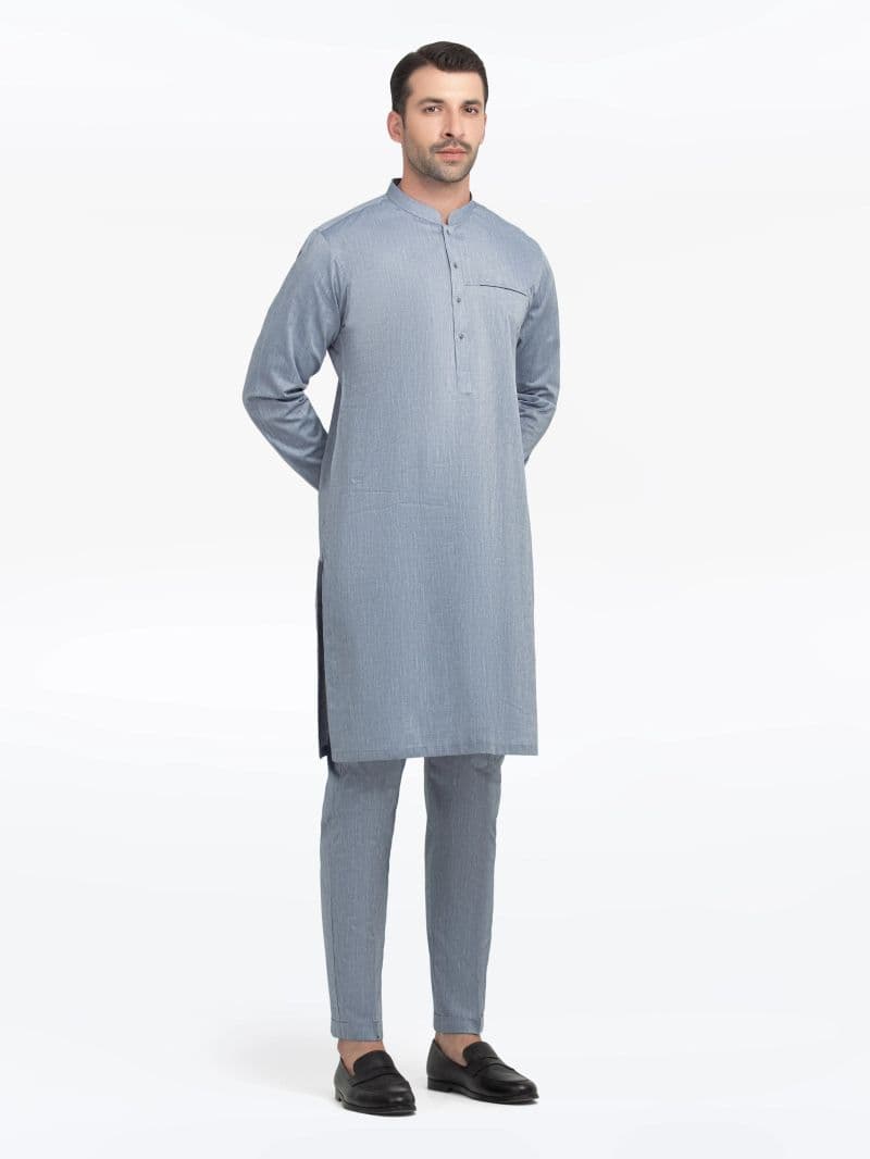 Embroidered Chambray Kurta Pajama - EMTKPT5-058 thumbnail