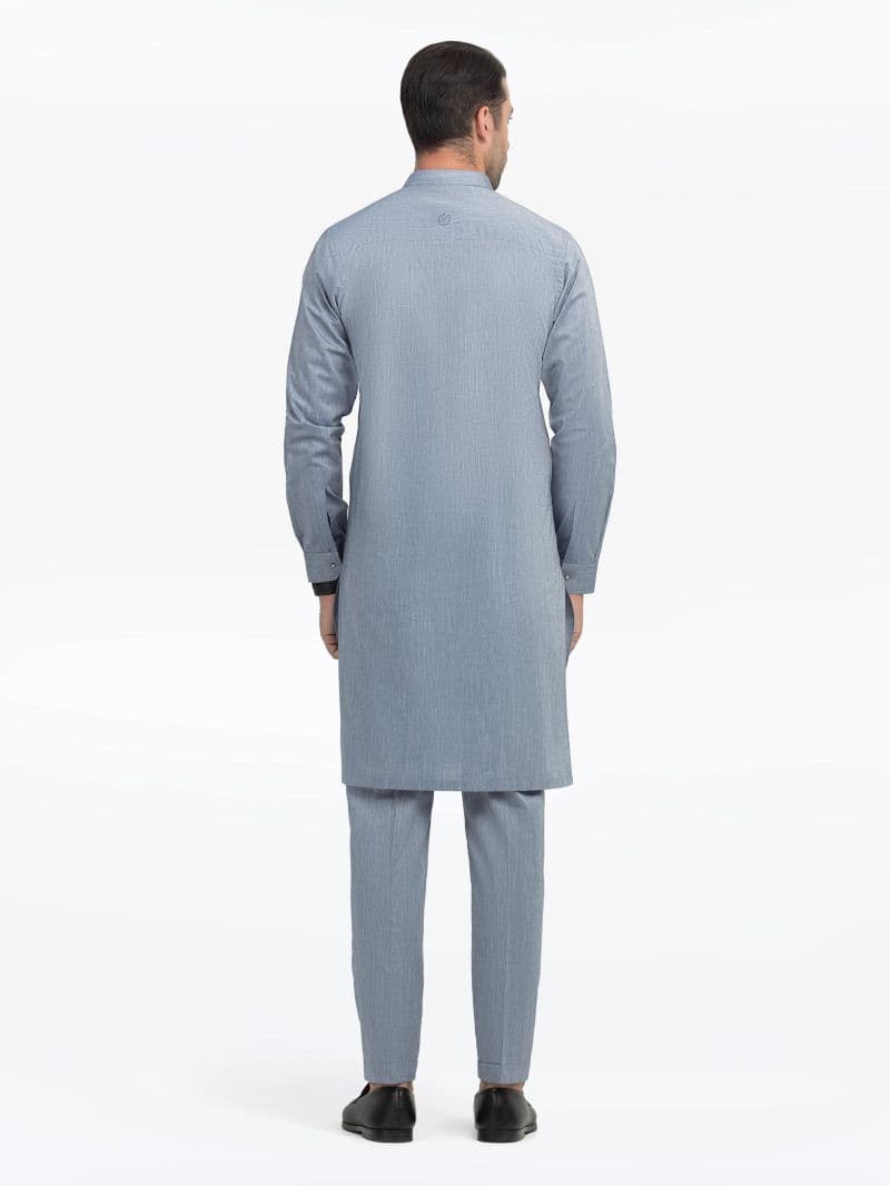 Embroidered Chambray Kurta Pajama - EMTKPT5-058 thumbnail