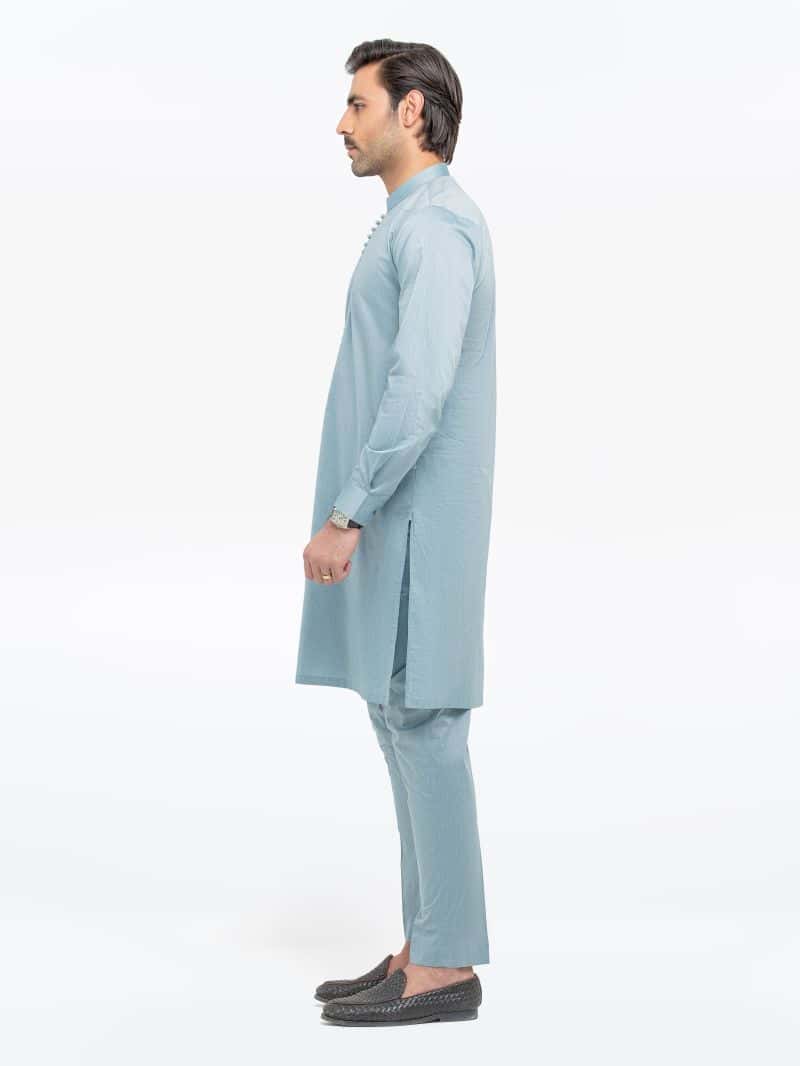 Embroidered Chambray Kurta Pajama - EMTKPT5-059 - alternate view