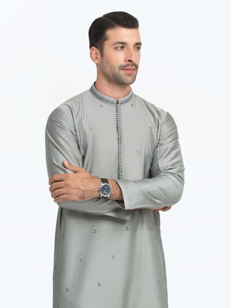 Embroidered Raw Silk Kurta - EMTKC5-147 - alternate view