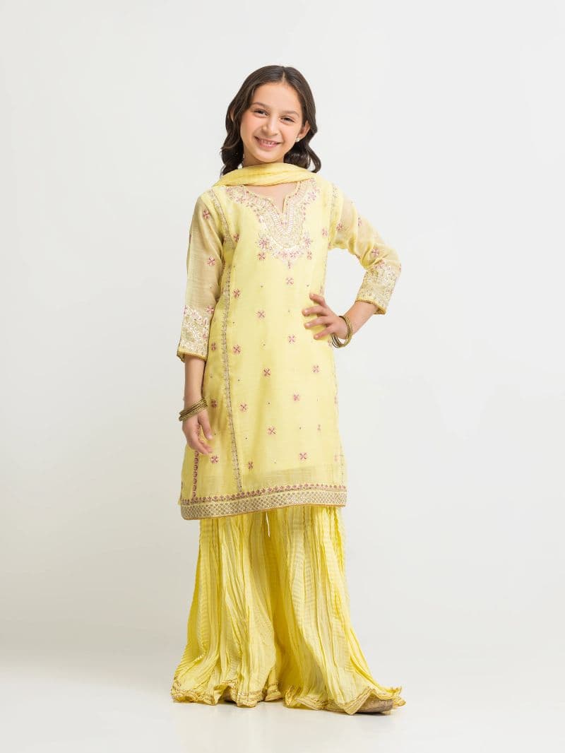 Embroidered Chanderi Gharara Suit thumbnail