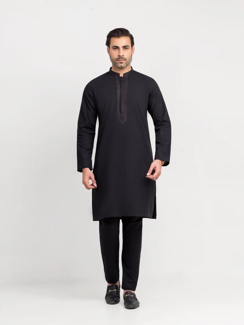 Embroidered Cotton Slub Kurta Pajama thumbnail