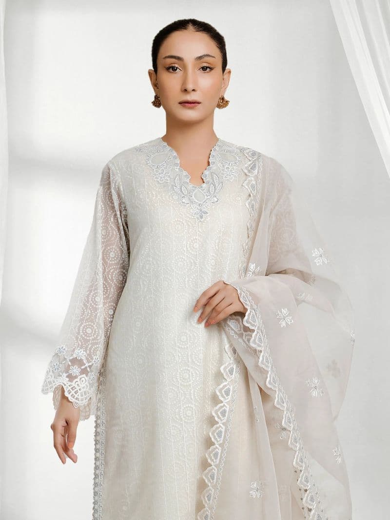 Embroidered Chiffon Suit - EWU6V25-33559-3P thumbnail