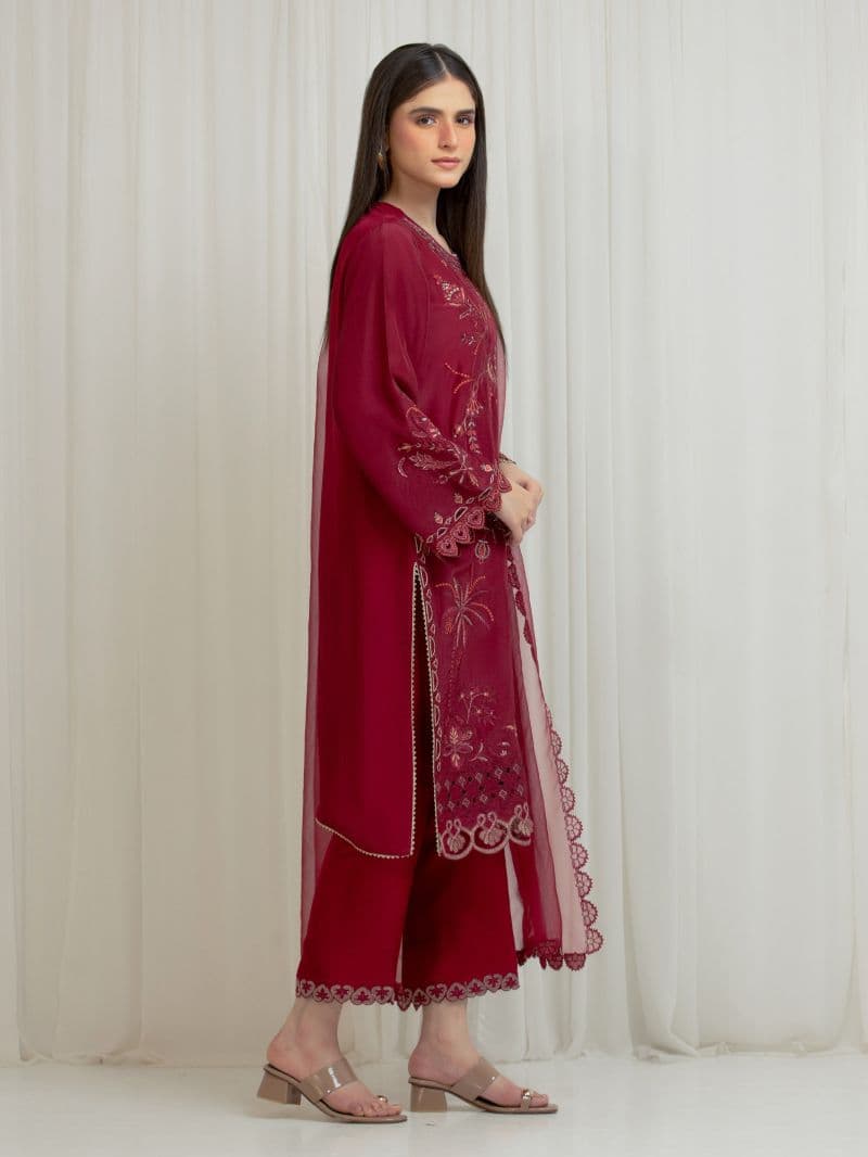 Embroidered Silk Suit - EWU6V24-32102-3P thumbnail