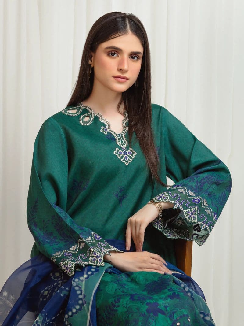 Embroidered Raw Silk Suit - EWU6V16-33531-3P thumbnail