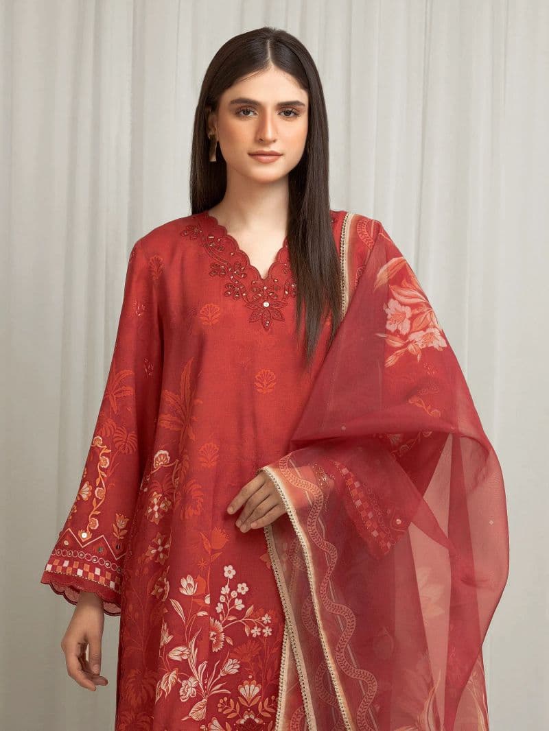 Embroidered Raw Silk Suit - EWU6V16-33537-3P thumbnail