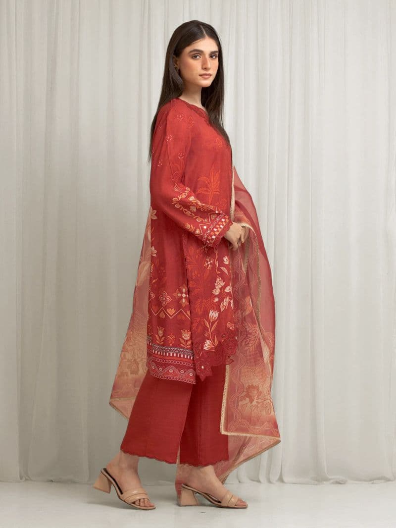Embroidered Raw Silk Suit - EWU6V16-33537-3P thumbnail