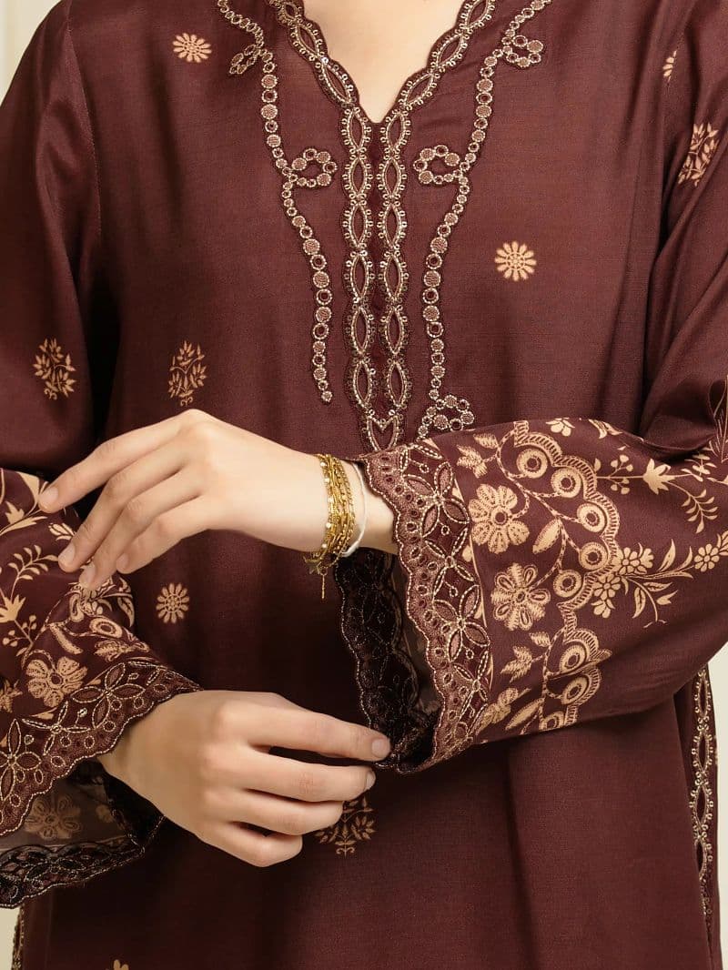 Embroidered Silk Suit - EWU6V16-33538-3P thumbnail