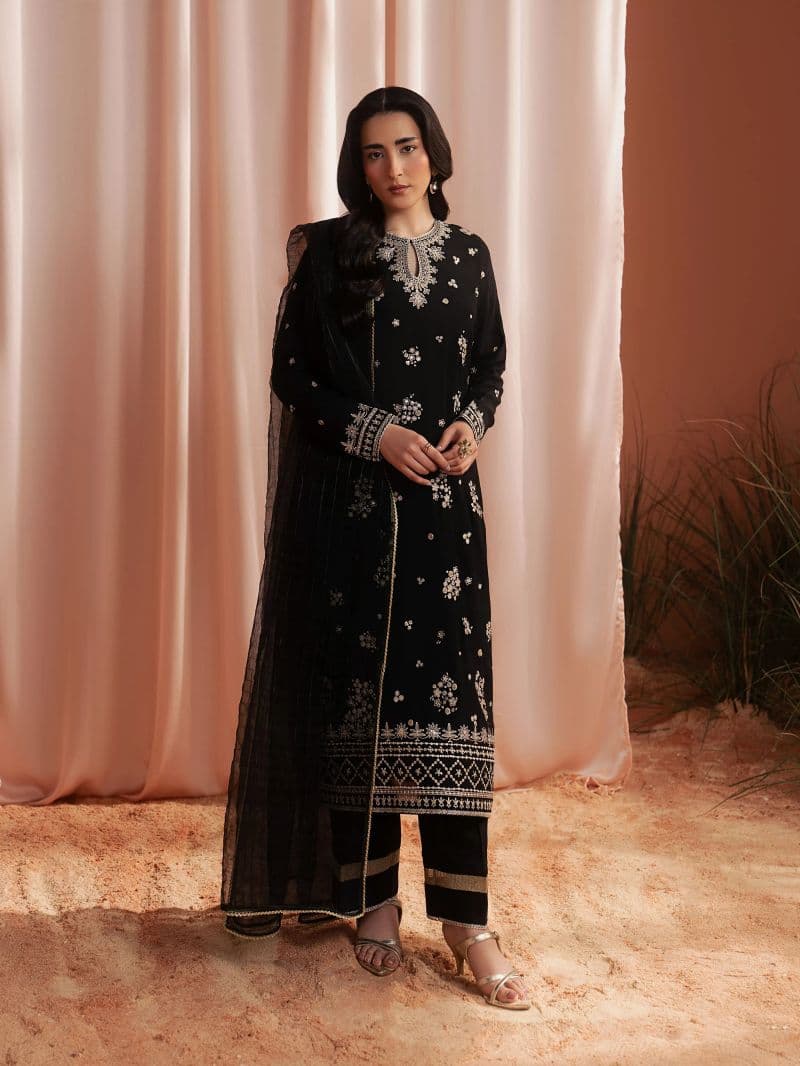 Embroidered Silk Suit - EWU6V16-32099-3P thumbnail