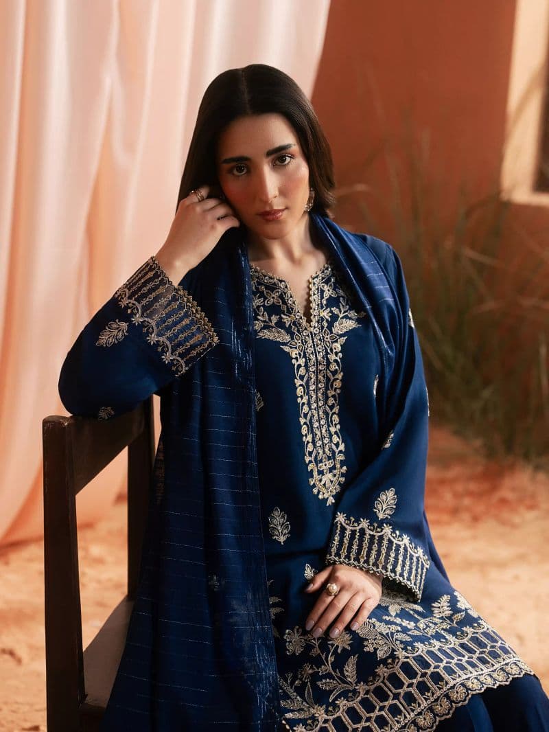 Embroidered Silk Suit - EWU6V16-32096-3P thumbnail
