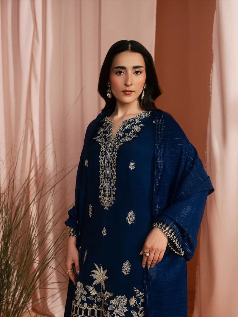 Embroidered Silk Suit - EWU6V16-32096-3P thumbnail